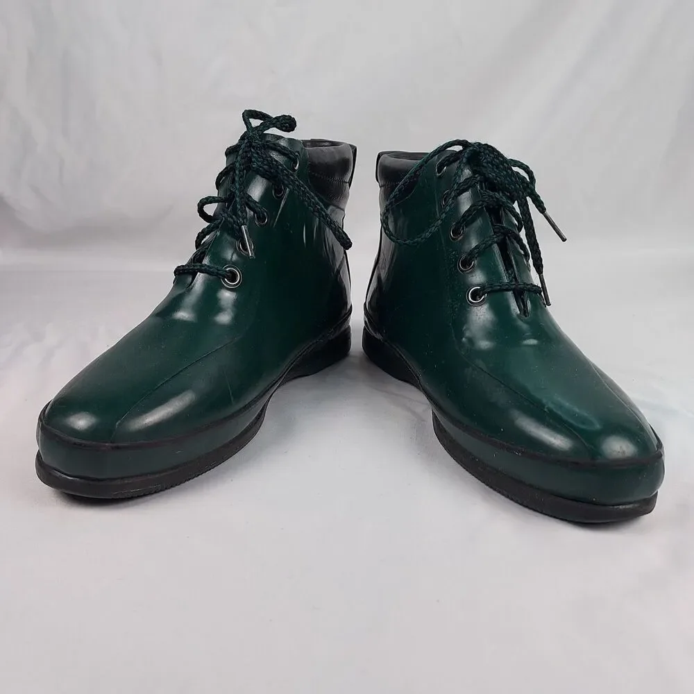 Eddie Bauer Green Rubber Rain Boots Mens 9 Lace Up Waterproof Outdoor